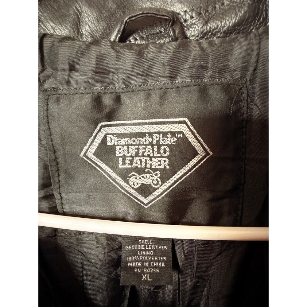 Diamond Plate Buffalo Leather Biker Jacket Mens XL Patchwork Live To Ride Eagle - Picture 5 of 15